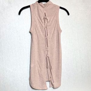 Ribbed Mock Neck Lace Up Tank